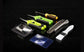 showing mogobe trim tray parts: including 2 trimming scissors, 1 brush, 1 Pollen collection shovel, 1 magnifying glass card, 1 special screwdriver, 1 utility knife, and 1 cleaning cloth.