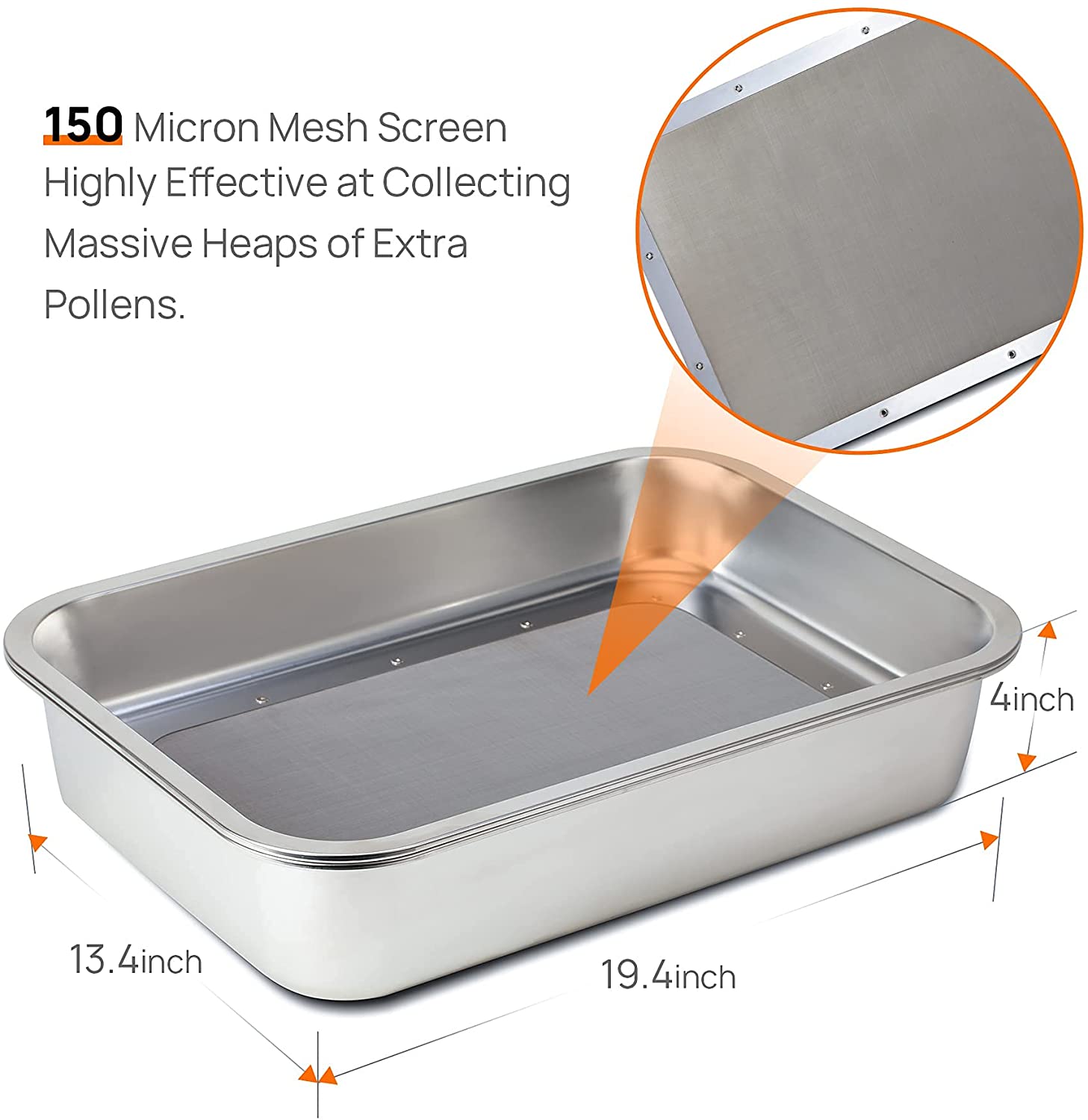 mogobe trim tray showing size and the screen detail